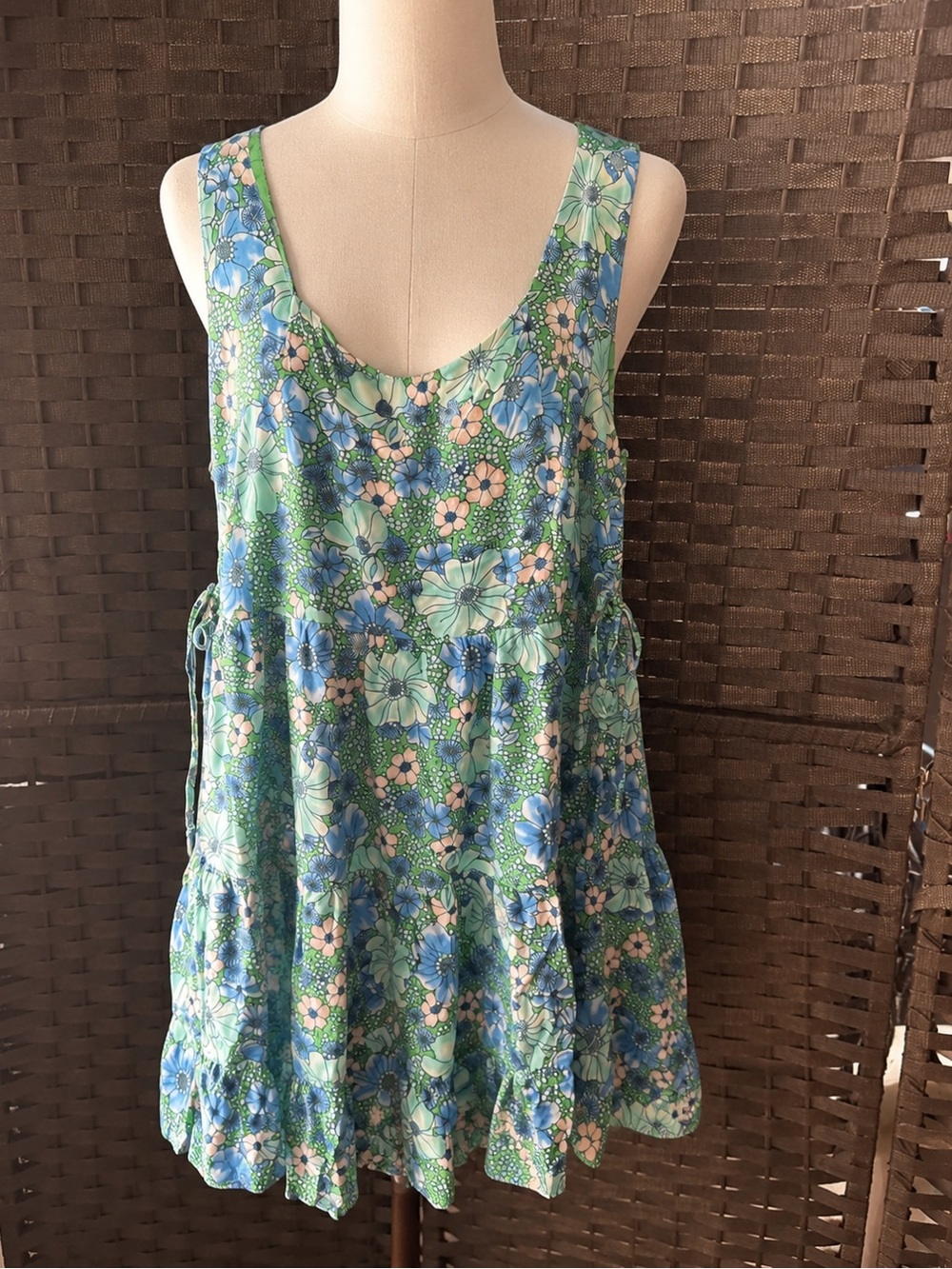 As U Wish Green and Blue Floral Tank Dress